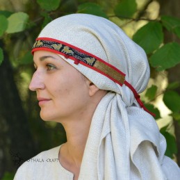 Viking age women SILK headband, forehead band - Slavic, Vikings, czółko - red and gold