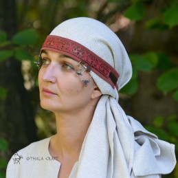Viking age women SILK Headband, Slavic head band, czółko - red and brown