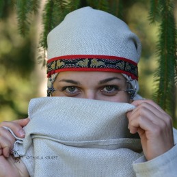 Viking age women SILK headband, forehead band - Slavic, Vikings, czółko - red and gold