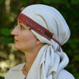 Viking age women SILK Headband, Slavic head band, czółko - red and brown