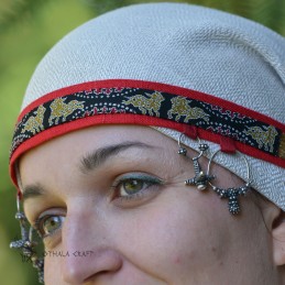 Viking age women SILK Headband, Slavic head band, czółko - red and gold