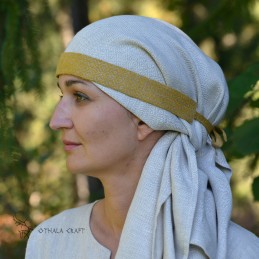 Wikinger Stirnband aus Leinen – Kopfband für Frauen, gelb, Rautenmuster