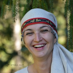 Viking age women SILK Headband, Slavic head band, czółko - red and gold
