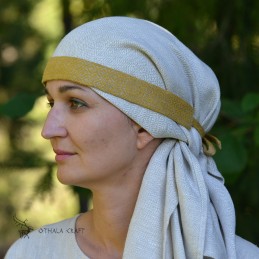 Wikinger Stirnband aus Leinen – Kopfband für Frauen, gelb, Rautenmuster
