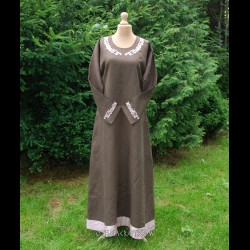 Brown linen dress with embroidery