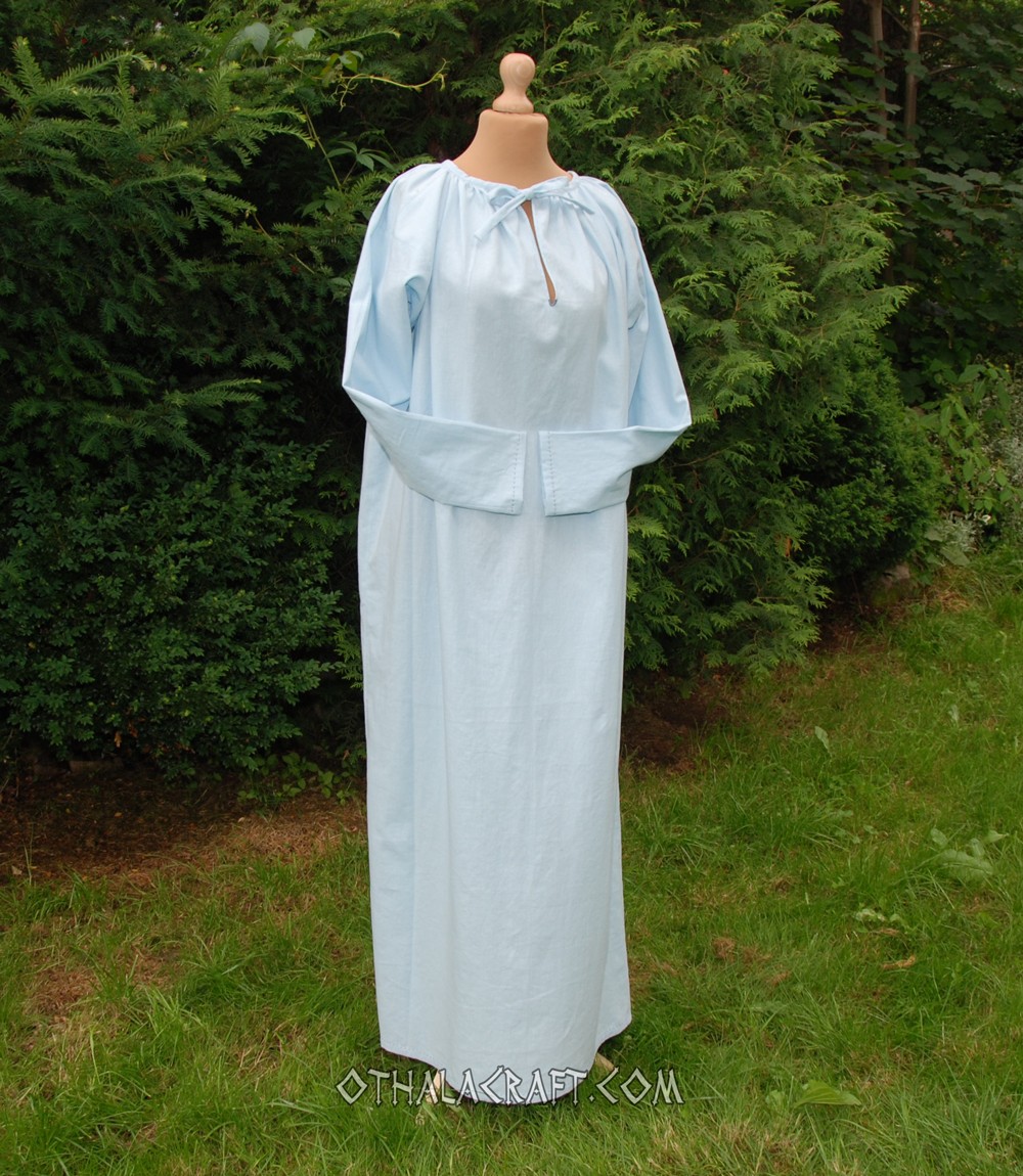Pskov linen underdress with two wedges and gathered neckline