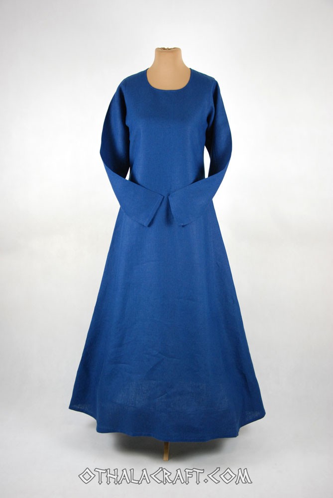 VISINE Medieval Linen Dress Renaissance Lace Up Costume Viking Long Sleeve  Underdress for Women Blue, Blue, Small