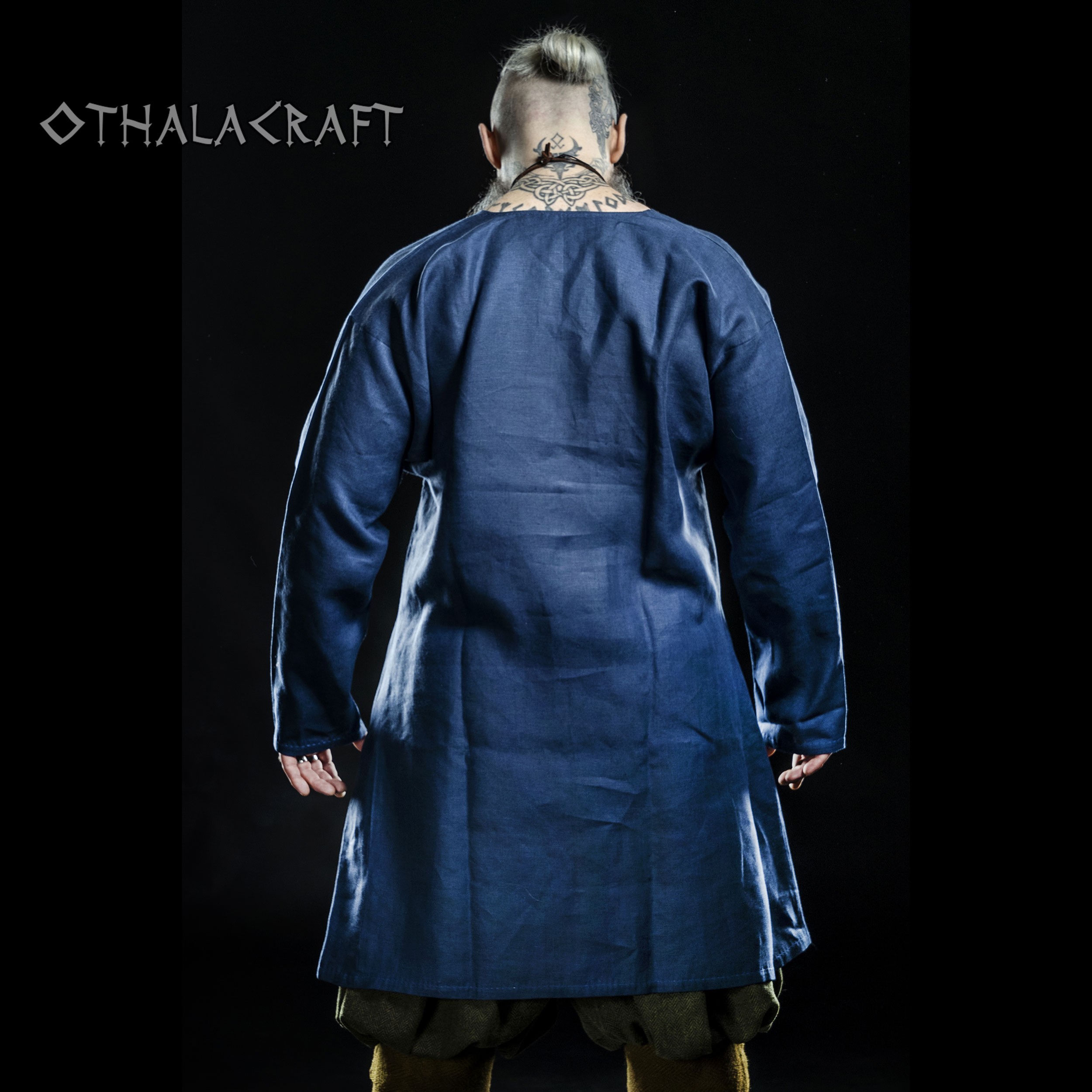 Viking linen tunic, early medieval – dark blue - OthalaCraft